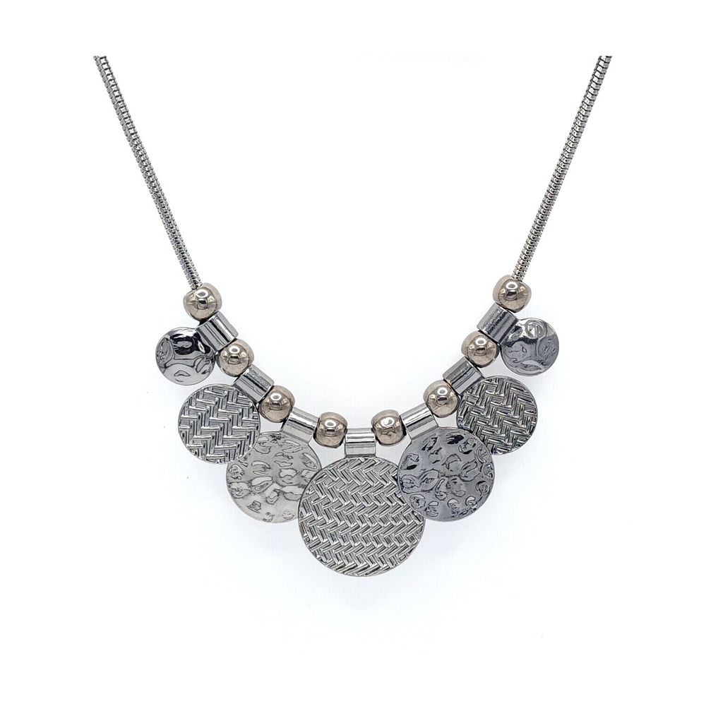 Erica Lyons Silver Disc Bib Necklace Snake Chain‎ 16-19in